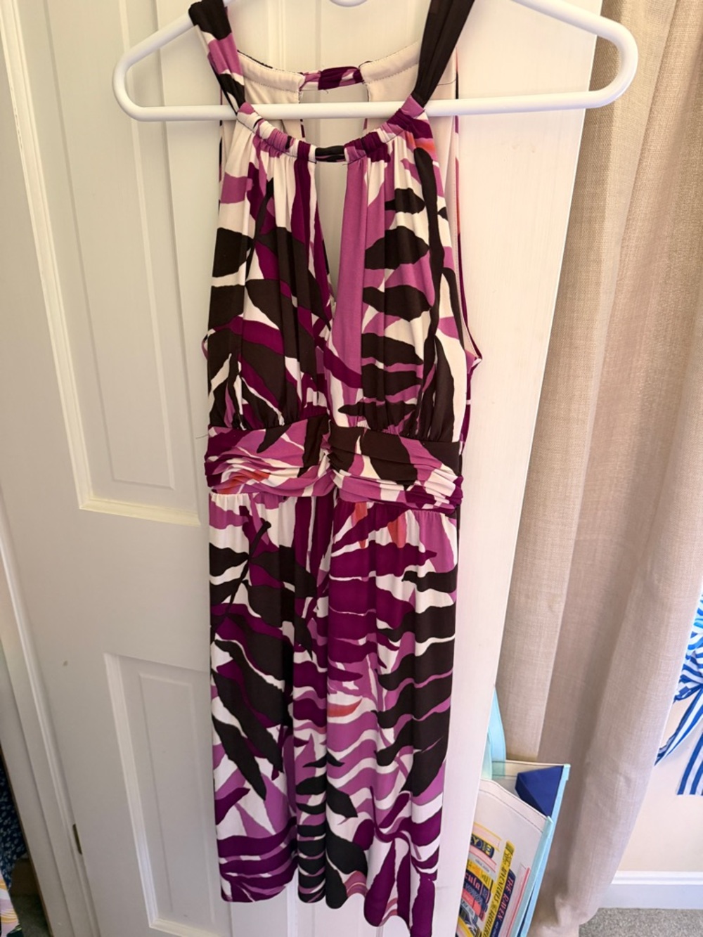 Suzi Chin for Maggy Boutique Purple, White and Black Halter Maxi Dress